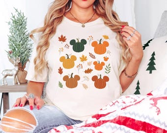 Cute Fall Floral Disney Ears Pumpkins Shirt, Autumn Mickey Ears Pumpkins T-Shirt, Vintage Fall Flower Mickey Minnie Sweatshirt, Cute Pumpkin