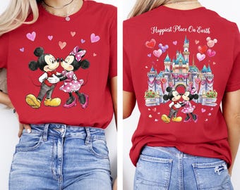Disney Happiest Place On Earth Shirt, Mickey Minnie Valentine Kiss Castle Sweatshirt, Disney Lovers Sweater, Disney Valentine's Day Sweater