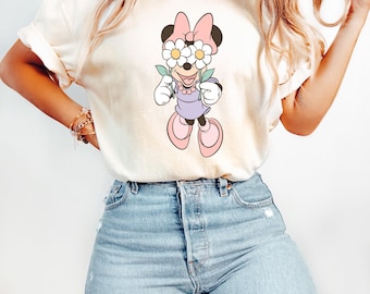 Chemise fleurs marguerites aquarelle Minnie Mouse Disney, t-shirt Minnie Mouse mignon, chemise Minnie Disney, voyage Disneyland Girl 2026, cadeau pour elle