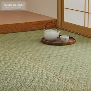 Mata tatami "Wakatsuki" w kolorze zielonym, japońska trawa sitowia, rękodzieło, naturalny materiał, dywan, dywan TD76