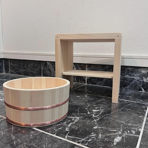Japanese Bath SET | Bucket | Chair Stool | Hinoki Japanese cypress | Natural Material Wooden TD28