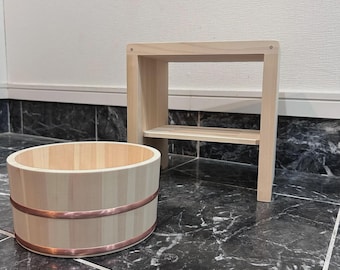 Japanese Bath SET | Bucket | Chair Stool | Hinoki Japanese cypress | Natural Material Wooden TD28
