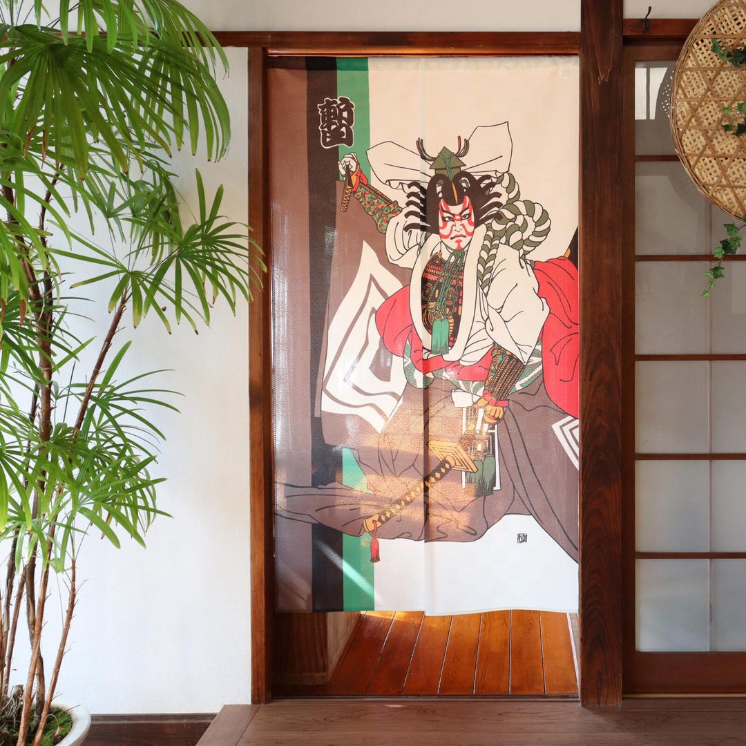 Kabuki Noren Curtain – Japanese Warrior Actor Print Doorway Curtain ...