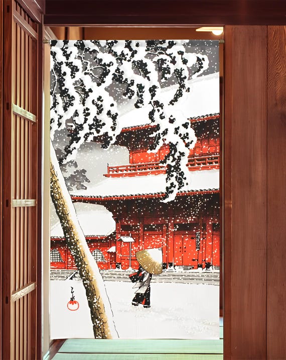 Japanese Noren Curtain – Kawase Hasui “shiba Zojoji Temple in Snow