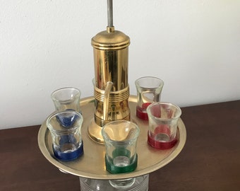 Mid Century Liquor Dispenser with 6 Shot Glasses
