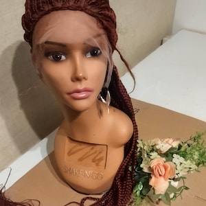 Lace Front Perücke, Burgund Box Braid Perücke, Langer Schützender Stil Synthetischer, Natürlicher Look Haarteil