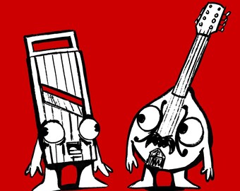 Mandoline and Mandolin Cute Art Print 8"x8"