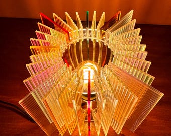 Cube LED desk lamp in iridescent acrylic on a wooden base, designer bedside lamp with changing reflections, handcrafted light fixture made in France