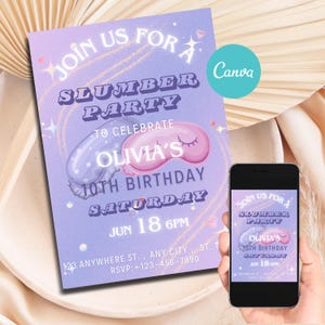 Editable Slumber Party Birthday Invitation Sleepover Birthday Invitation Digital Download Pajama Party BI106