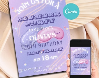 Invitación editable para fiesta de pijamas, descarga digital, BI106