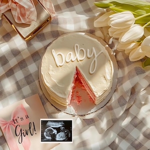 Cake Baby Announcement Girl Gender Reveal Digital Pregnancy Announcement Baby Girl Pink Announcement For Social Media It&#39;s A Girl Cake