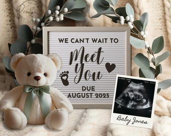 Anuncio de embarazo digital editable para redes sociales, anuncio de bebé, género neutro, bohemio, minimalista, plantilla para Instagram.