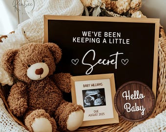 Anuncio de embarazo digital para redes sociales, tablero de letras editable, anuncio de embarazo, anuncio de género neutro, descarga instantánea