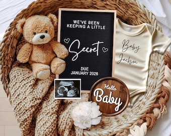 Anuncio de embarazo digital para redes sociales, tablero de letras editable, anuncio de embarazo, anuncio de género neutro, descarga instantánea