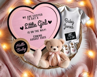 Anuncio de bebé niña, anuncio de embarazo digital editable, revelación de género, anuncio de bebé niña, descarga instantánea