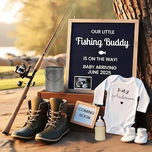 Father&#39;s Day Pregnancy Announcement Fishing Pregnancy Announcement Digital Fishing Buddy Baby Announcement Editable Pregnancy Reveal