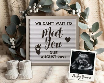 Anuncio de embarazo editable, anuncio digital de bebé, anuncio de género neutro, plantilla de revelación de bebé para redes sociales, descarga instantánea