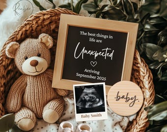 Tablero de letras editable Anuncio de embarazo Anuncio de embarazo digital Boho digital Género neutro Minimalista Digital Editable Bebé