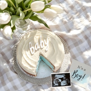 Editable Cake Baby Reveal It’s A Boy Pregnancy Announcement Digital Blue Gender Reveal Editable Template Social Media Baby Boy Announcement