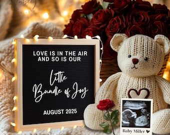 Plantilla editable Anuncio de embarazo para el día de San Valentín Plantilla de anuncio de embarazo digital Anuncio de bebé Revelación de género neutro