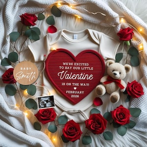 Valentine&#39;s Day Digital Pregnancy Announcement Template for Social Media Little Valentine February Baby Reveal Roses February Baby Announce
