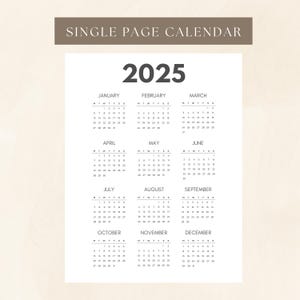 Printable Calendar 2025 Calendar Printable New Year Calendar 2025 Digital Calendar Monday & Sunday Start Wall Calendar Digital Download