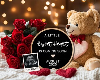 Tablero de anuncios editable para San Valentín, anuncio de embarazo, anuncio digital para San Valentín, anuncio de bebé, anuncio de San Valentín