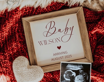 Anuncio de embarazo minimalista, anuncio digital de bebé para San Valentín, anuncios de bebé de género neutro, tablero de letras de embarazo