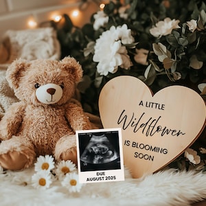 Editable Pregnancy Announcement Digital Reveal For Social Media Baby Announcement Digital Teddy Bear Wildflower Floral Pregnancy Announce