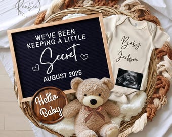 Anuncio de embarazo digital de género neutro, digital, editable, para redes sociales, simple, minimalista, revelación de embarazo estilo bohemio.