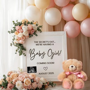 It’s a Girl Pregnancy Announcement Digital Girl Gender Reveal Editable Template Baby Announcement Social Media Reveal Baby Girl Announcement