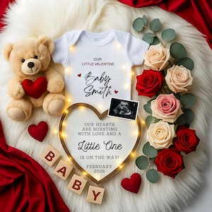 Editable Valentines Day Digital Pregnancy Announcement February Baby Reveal Little Valentine Neutral Baby Announcement for Social Media