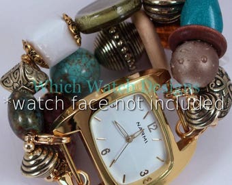 Turquoise Treasure, Beaded Watch Band, Chunky Gold Accent, Interchangeable Band
