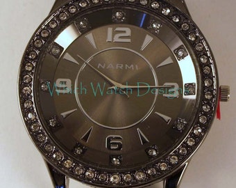 Rhinestone Round.. Large Bling, Solid-Bar, Ribbon, Interchangeable Watch Face