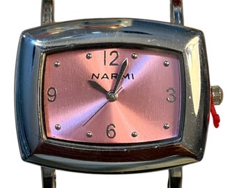 CLEARANCE Landscape.. Small Pink Rectangle Interchangeable Ribbon Watch Face, Solid Bar, Silver Plated