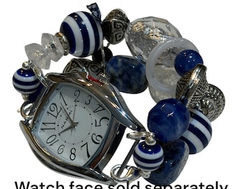 In the Navy.. Chunky Navy Blue and White Interchangeable Beaded Watch Band, Apple Watch