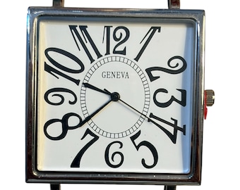 Jumbo Square.. Extra Large White Square Solid-Bar, Ribbon, Interchangeable Watch Face, Whimsical