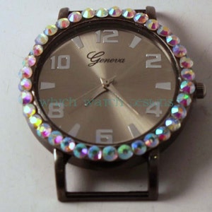 Small Round Bling.. Interchangeable Silver, Pewter or Gold Watch Face with Rhinestones, Beaded Watches image 1