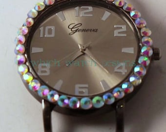 Small Round Bling.. Interchangeable Silver, Pewter or Gold Watch Face with Rhinestones, Beaded Watches