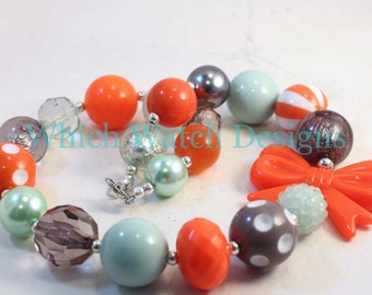 Easy Breezy.. Chunky Mint Green, Orange and Gray Toddler Bubblegum Necklace