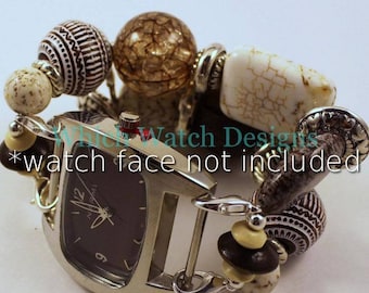Cafe Au Lait.. Super Chunky Brown and Cream Interchangeable Watch Band, Wood, Magnesite, Resin