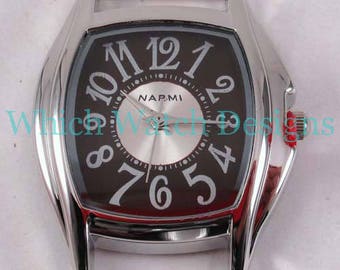 Mini Whimsy.. Small Interchangeable, Ribbon Watch Face, Brown, White, Silver Plated