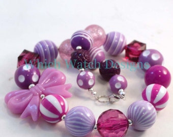 Purplelicious.. Chunky Light and Dark Purple Toddler Bubblegum Necklace, Bow