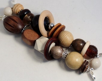 Pulseira de relógio Summer Wood Sepia, creme robusto, mel, marrom escuro, com contas de madeira, intercambiável