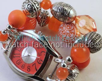 Orange You Glad.. Chunky all orange beaded interchangeable watch band, silver plated