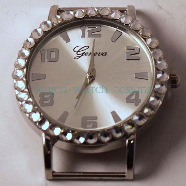 Small Round Bling.. Interchangeable Silver, Pewter or Gold Watch Face with Rhinestones, Beaded Watches image 3