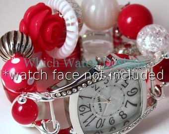 Candy Cane.. Festive Red and White Chunky Interchangeable Beaded Watch Band