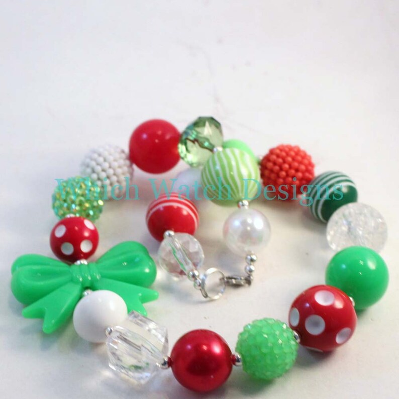 Holly Jolly.. Chunky Lime Green, Red, White and Green Toddler Bubblegum Christmas Necklace image 3