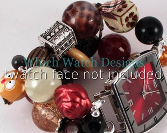 Give a Hoot.. Super Chunky Brown, Red, Yellow and Black Interchangeable Watch Band, Owl Bell Charm