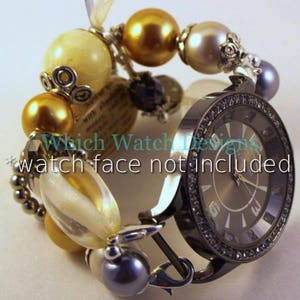 Newsworthy.. Stunning Butter Yellow and Smokey Gray Interchangeable Beaded Watch Band, Silver Plated image 3